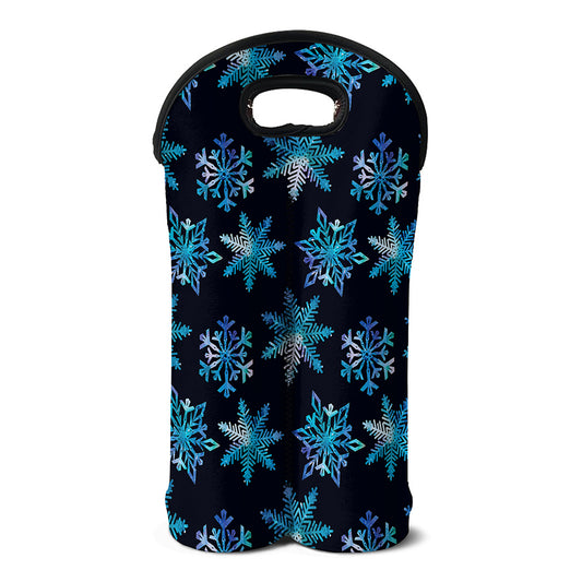 Turquoise Snowflake Pattern Print Double Neoprene Wine Tote