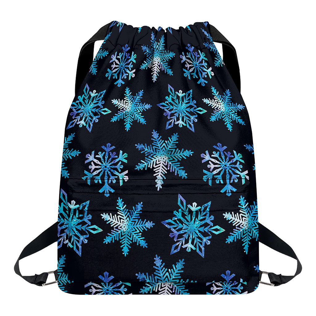 Turquoise Snowflake Pattern Print Drawstring Backpack