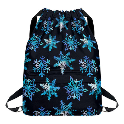 Turquoise Snowflake Pattern Print Drawstring Backpack