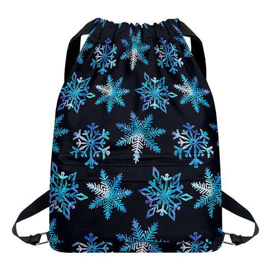 Turquoise Snowflake Pattern Print Drawstring Backpack