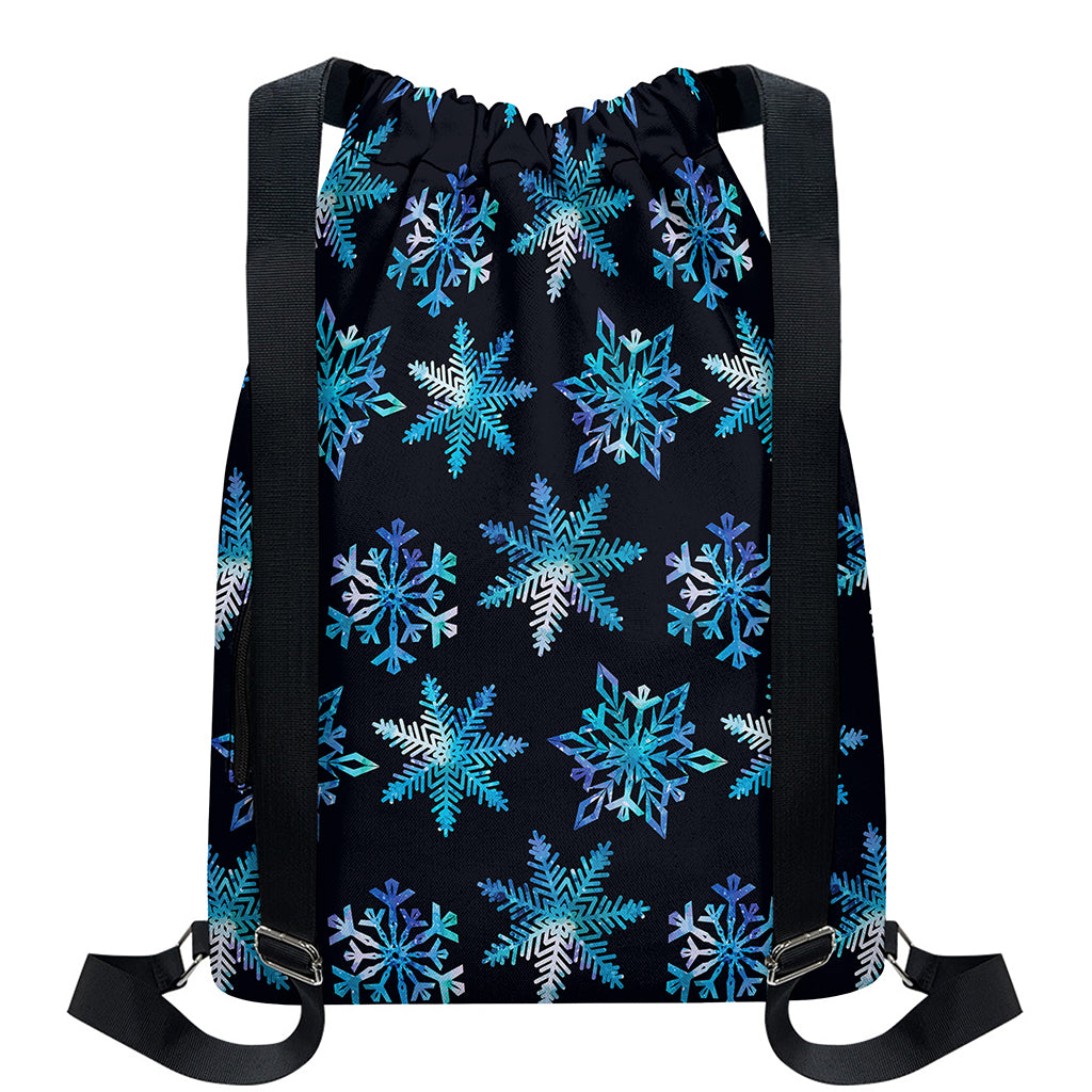 Turquoise Snowflake Pattern Print Drawstring Backpack