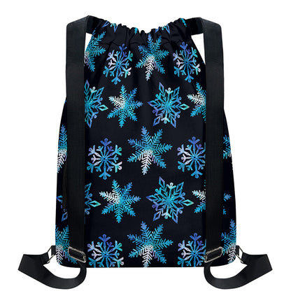 Turquoise Snowflake Pattern Print Drawstring Backpack
