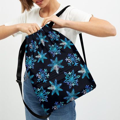 Turquoise Snowflake Pattern Print Drawstring Backpack