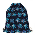 Turquoise Snowflake Pattern Print Drawstring Bag
