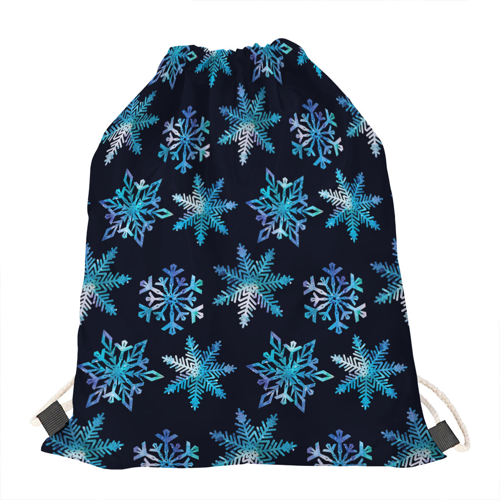 Turquoise Snowflake Pattern Print Drawstring Bag