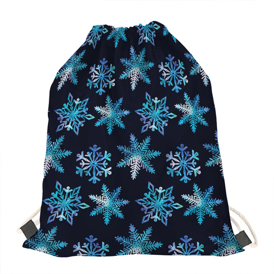 Turquoise Snowflake Pattern Print Drawstring Bag