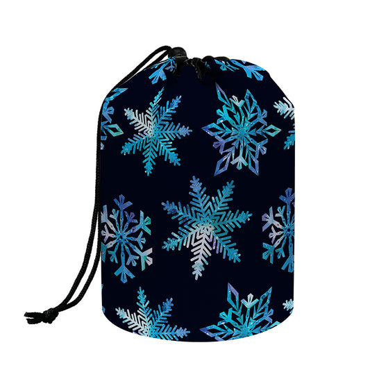 Turquoise Snowflake Pattern Print Drawstring Makeup Bag