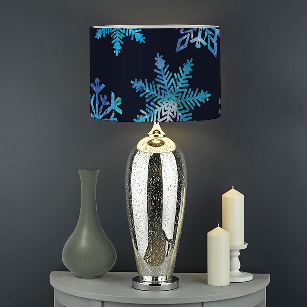 Turquoise Snowflake Pattern Print Drum Lamp Shade