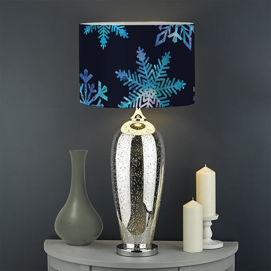 Turquoise Snowflake Pattern Print Drum Lamp Shade