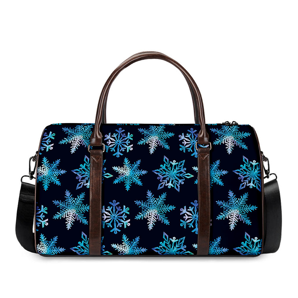 Turquoise Snowflake Pattern Print Duffle Bag