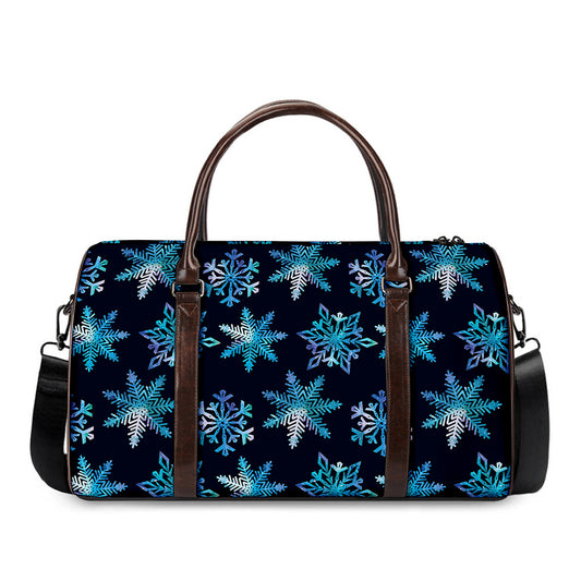 Turquoise Snowflake Pattern Print Duffle Bag