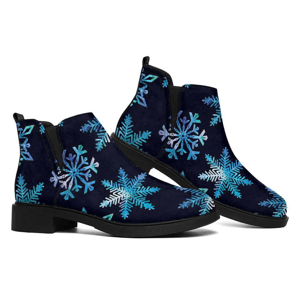 Turquoise Snowflake Pattern Print Flat Ankle Boots