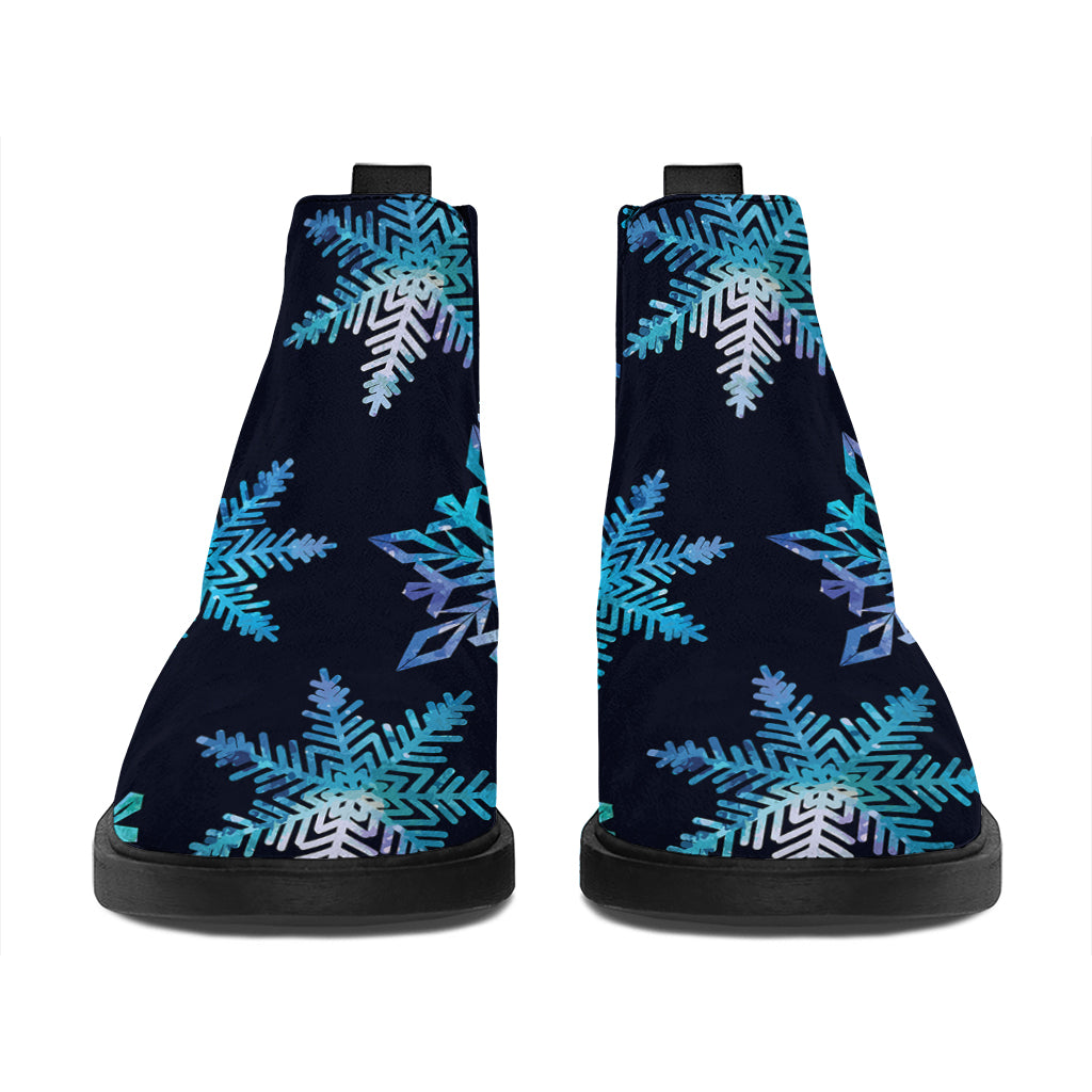 Turquoise Snowflake Pattern Print Flat Ankle Boots