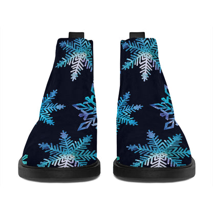Turquoise Snowflake Pattern Print Flat Ankle Boots