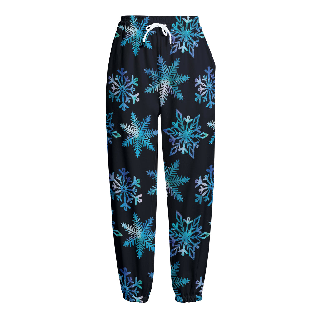 Turquoise Snowflake Pattern Print Fleece Lined Knit Pants