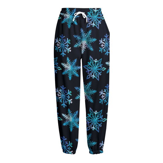 Turquoise Snowflake Pattern Print Fleece Lined Knit Pants