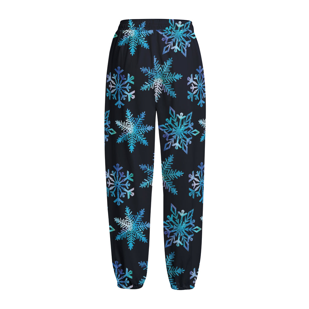 Turquoise Snowflake Pattern Print Fleece Lined Knit Pants