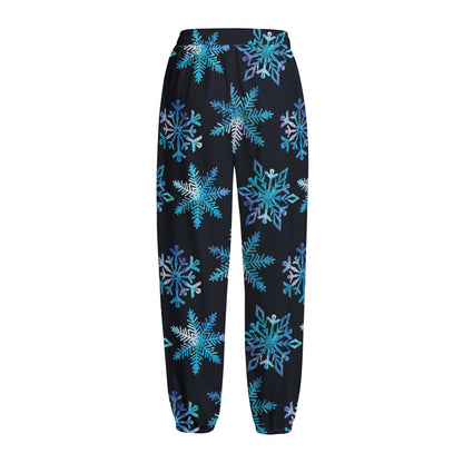 Turquoise Snowflake Pattern Print Fleece Lined Knit Pants