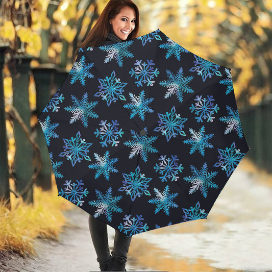 Turquoise Snowflake Pattern Print Foldable Umbrella