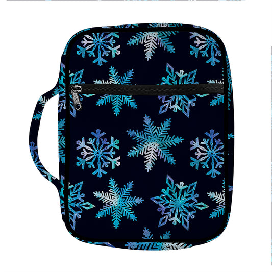 Turquoise Snowflake Pattern Print Front Pocket Bible Bag