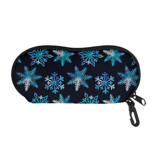 Turquoise Snowflake Pattern Print Glasses Case