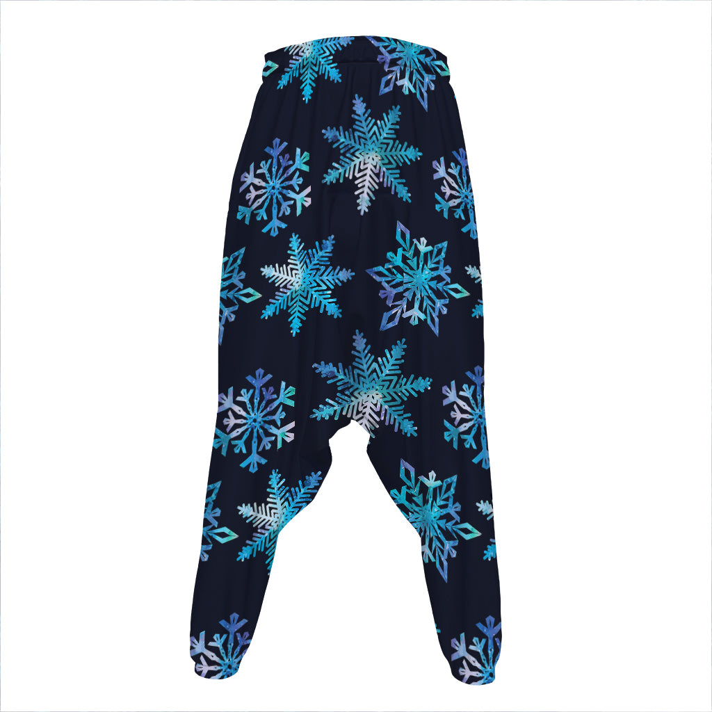 Turquoise Snowflake Pattern Print Hammer Pants