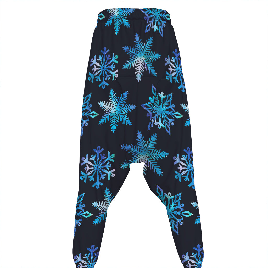 Turquoise Snowflake Pattern Print Hammer Pants