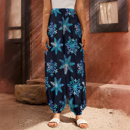 Turquoise Snowflake Pattern Print Harem Pants