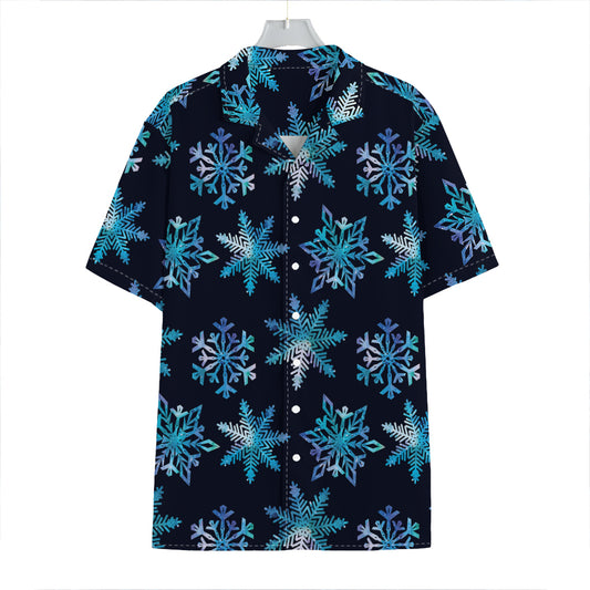Turquoise Snowflake Pattern Print Hawaiian Shirt