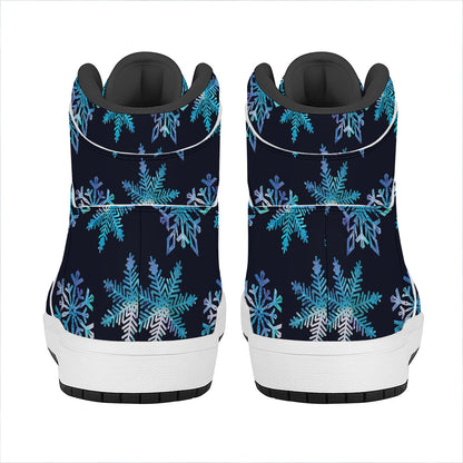 Turquoise Snowflake Pattern Print High Top Leather Sneakers