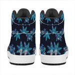 Turquoise Snowflake Pattern Print High Top Leather Sneakers