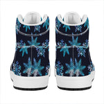 Turquoise Snowflake Pattern Print High Top Leather Sneakers
