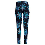 Turquoise Snowflake Pattern Print High-Waisted Pocket Leggings