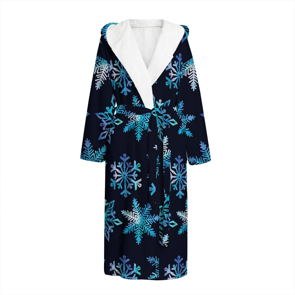 Turquoise Snowflake Pattern Print Hooded Bathrobe