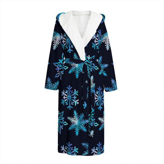 Turquoise Snowflake Pattern Print Hooded Bathrobe