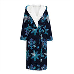 Turquoise Snowflake Pattern Print Hooded Bathrobe