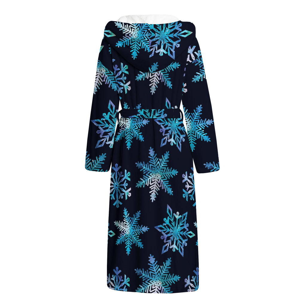 Turquoise Snowflake Pattern Print Hooded Bathrobe