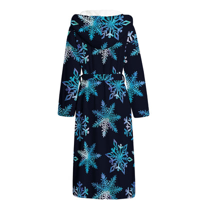 Turquoise Snowflake Pattern Print Hooded Bathrobe