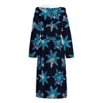 Turquoise Snowflake Pattern Print Hooded Bathrobe