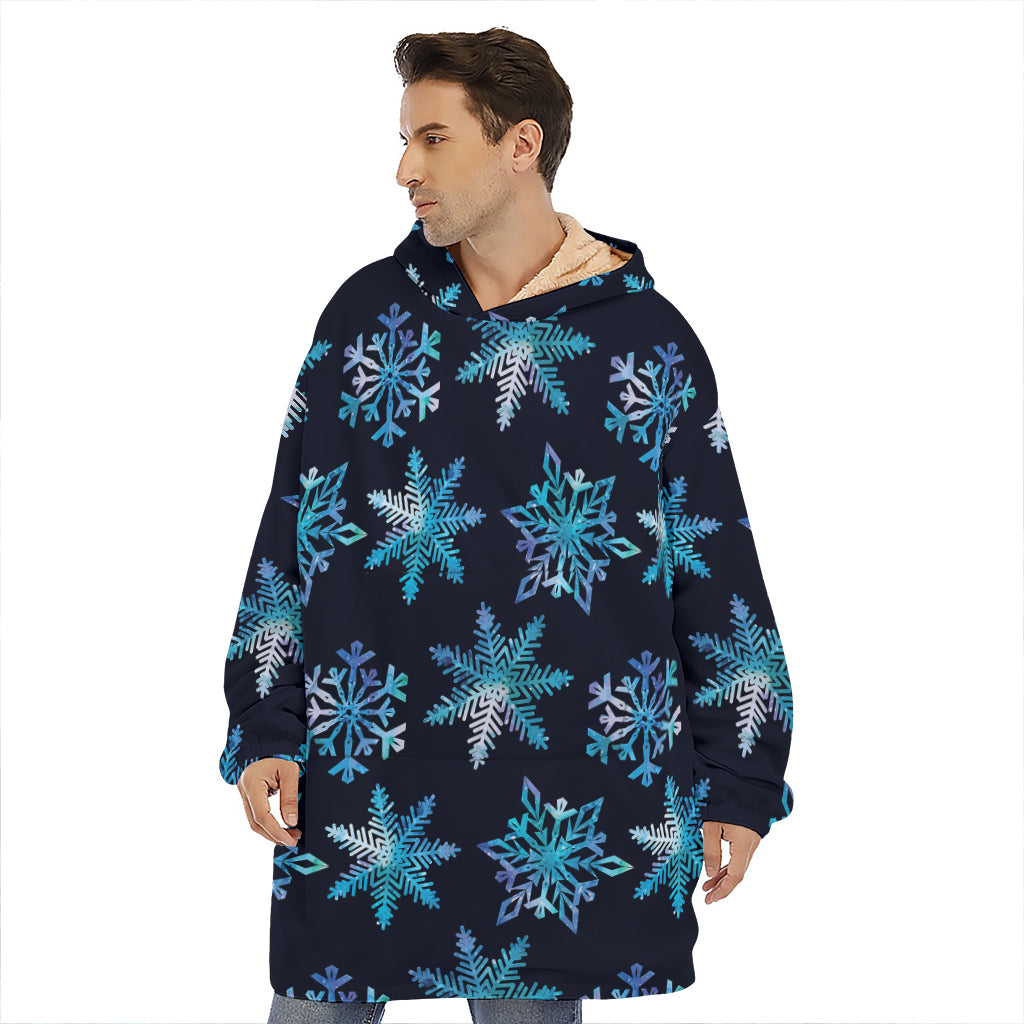 Turquoise Snowflake Pattern Print Hoodie Blanket