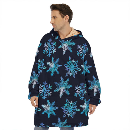 Turquoise Snowflake Pattern Print Hoodie Blanket