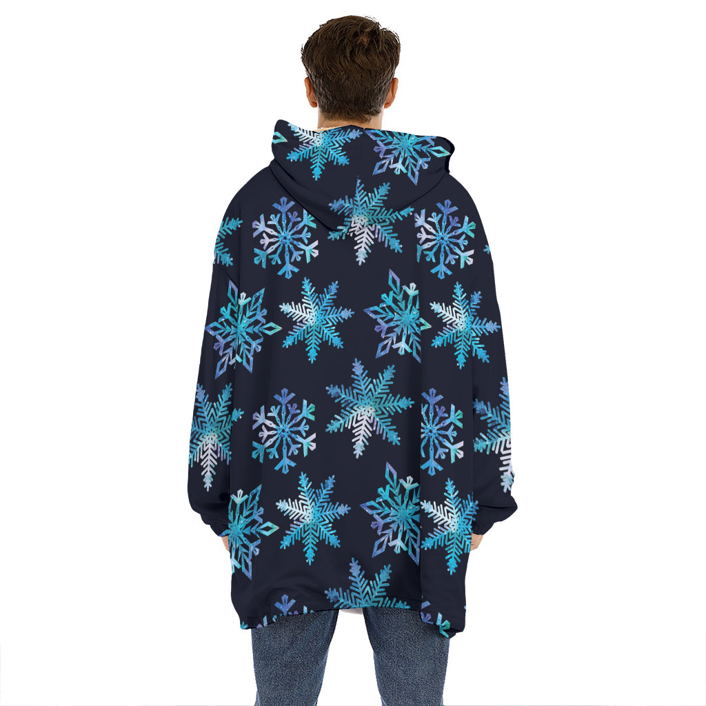 Turquoise Snowflake Pattern Print Hoodie Blanket