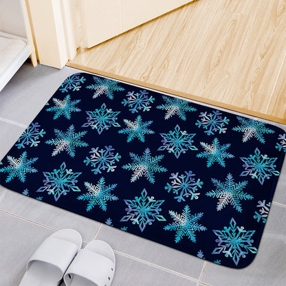 Turquoise Snowflake Pattern Print Indoor Door Mat