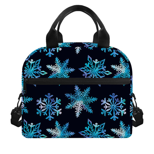 Turquoise Snowflake Pattern Print Insulated Lunch Bag