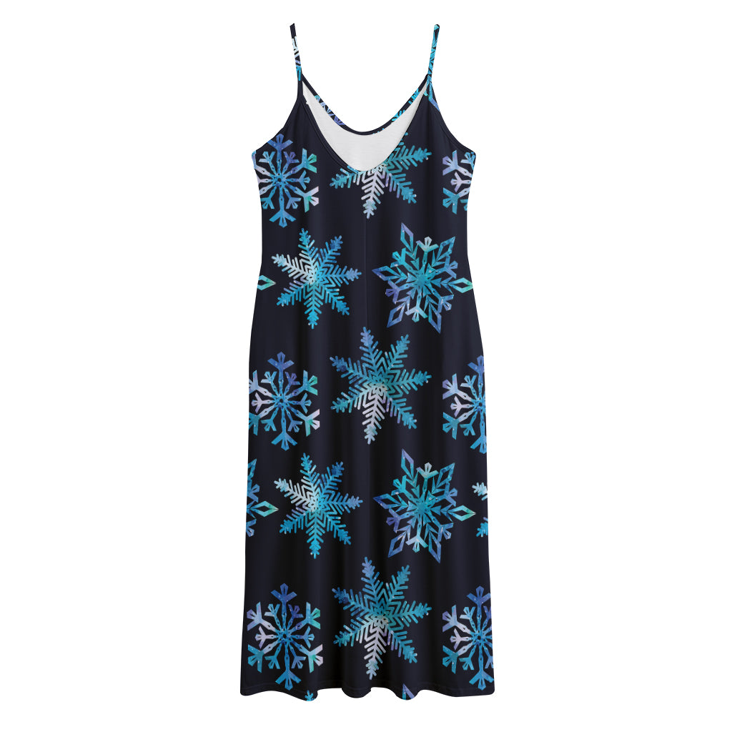 Turquoise Snowflake Pattern Print Jersey Midi Cami Dress