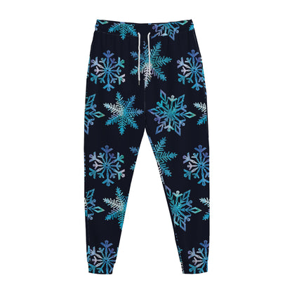 Turquoise Snowflake Pattern Print Jogger Pants
