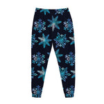 Turquoise Snowflake Pattern Print Jogger Pants