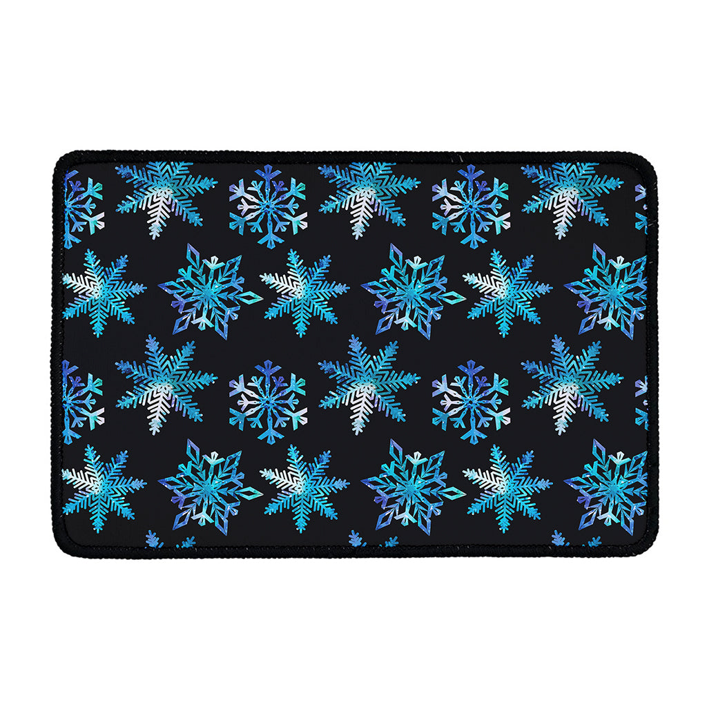Turquoise Snowflake Pattern Print Kitchen Mat