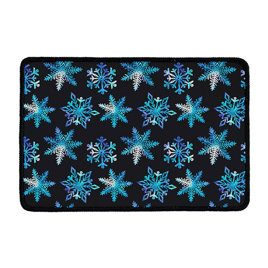 Turquoise Snowflake Pattern Print Kitchen Mat