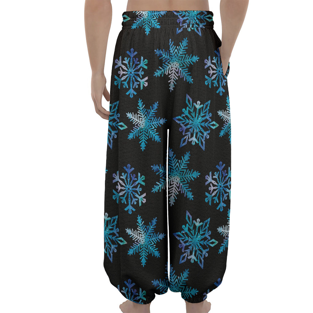 Turquoise Snowflake Pattern Print Lantern Pants
